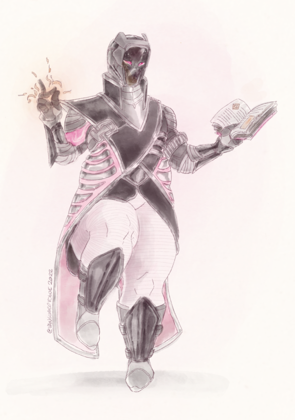 A pink and black Warlock.